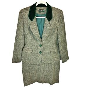 VTG Charter Club Petites Equestrian Velvet Wool Blazer Skirt Suit Set 8P Jacket